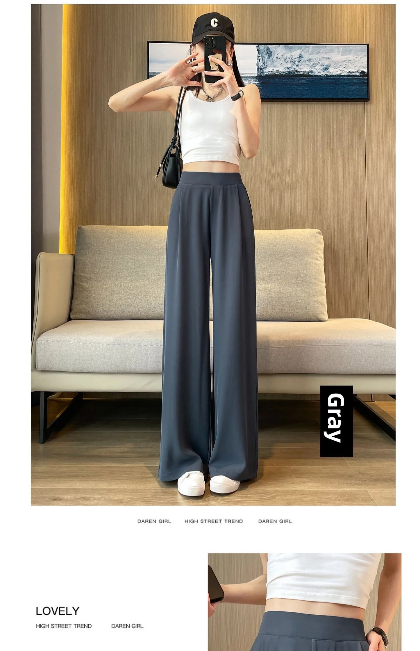 High Waist Wide Leg Pants Women's Loose Casual Straight Nine Points Super plus Size Slimming Trousers Korean Sle Spring Aut...