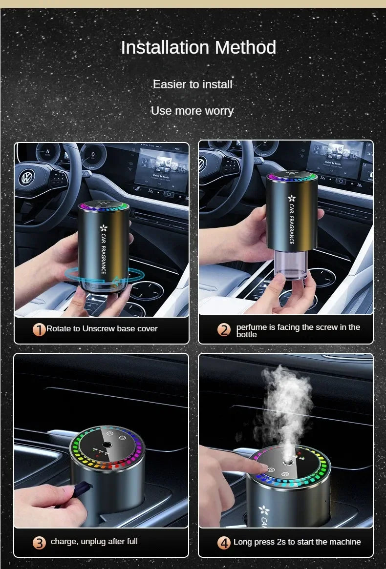 Car Aromatherapy Perfume with Automatic Spray Aluminum Alloy Metal Odor Remover with Colorful Star Ceiling Atmosphere Light