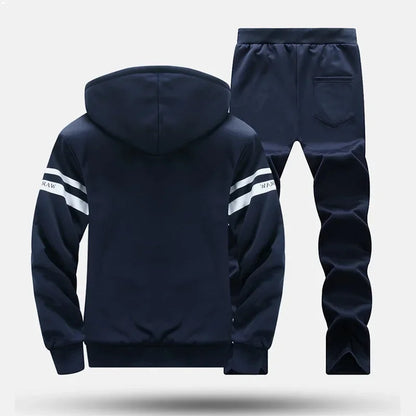Winter Men Set Casual Warm Thick Hooded Jacket+Pants 2PC Sets Men Inner Fleece Hoodies Zipper Tracksuit Male Sports Suit Outwear