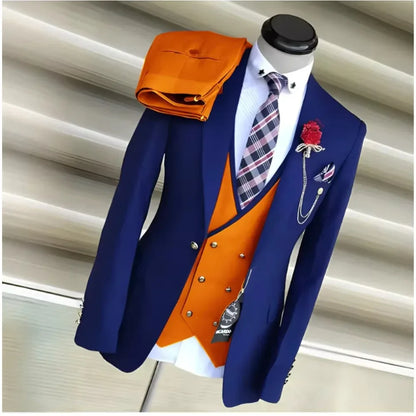 Business Suits for Men Wedding Groom Notch Lapel Double Breasted Vest Men Dress Costume Homme Prom Party Men Clothes 3 Pcs
