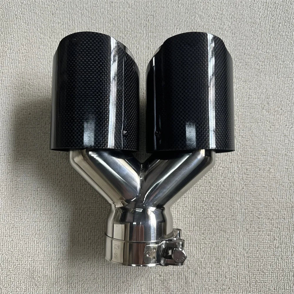 1Pcs High Quality Universal Dual Exhaust Tip Glossy Carbon Fiber Exhaust Pipe Tail Quad Exhaust Muffler Tip With RE
