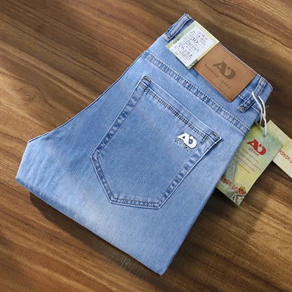 New Business Jeans Men's Casual Straight Stretch Classic Fashion Trousers Blue Smoke Gray Work Denim Pants Male Brand Clothes