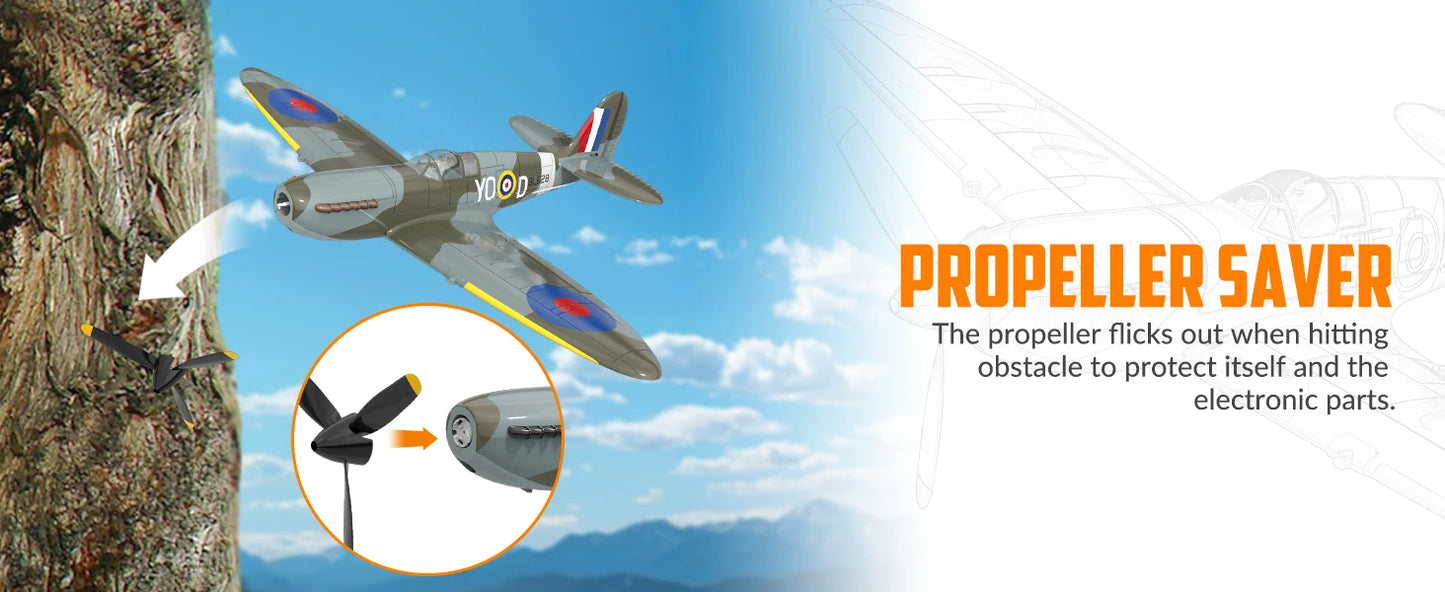 Volantex New Spitfire RC Plane EPP 400mm Wingspan RC Fighter One Key Aerobatic 2.4G 4CH RTF Warbird Plane
