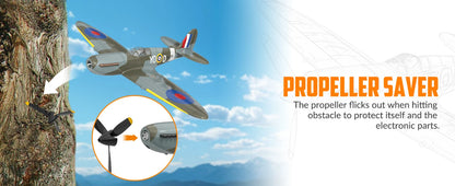 Volantex New Spitfire RC Plane EPP 400mm Wingspan RC Fighter One Key Aerobatic 2.4G 4CH RTF Warbird Plane