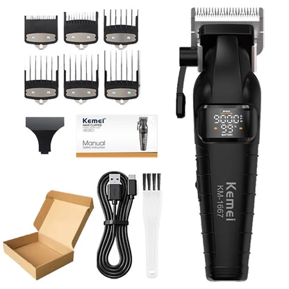 Kemei KM-1667 Trimmer Professional 10W 9000RPM Motor Rechargeable Hair Clippers DLC blades LED Display Trimmer Man