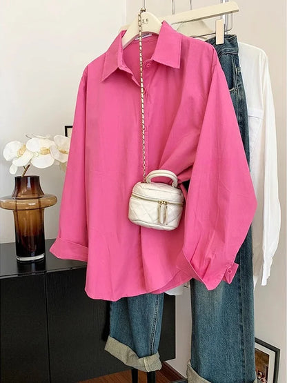 Spring Autumn Design Sensual Casual Versatile Slimming Outerwear Shirt Loose Fit Long Sleeve Polyester Flip Collar Women's Shirt