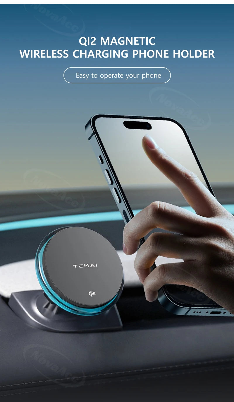 NovaAcc Magnetic Wireless Charging Mount For Tesla Model Y Juniper Model 3 Highland 2024-2026 Left Right Rudder Car Phone Holder