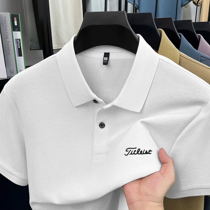 Men's Summer New Cotton 100% Short-Sleeved Polo Shirt, Collar Brand Printed T-Shirt, Breathable Casual Business Men's Clothing