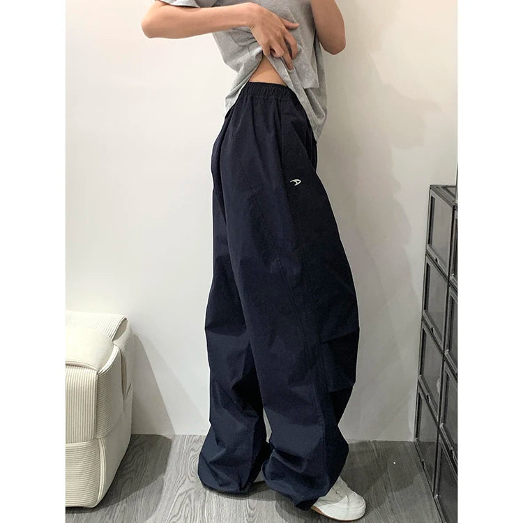 American Lazy Casual Parachute Embroidery Sweatpants Women's Spring Summer 2025 New Slimming Drape Loose Work Trousers