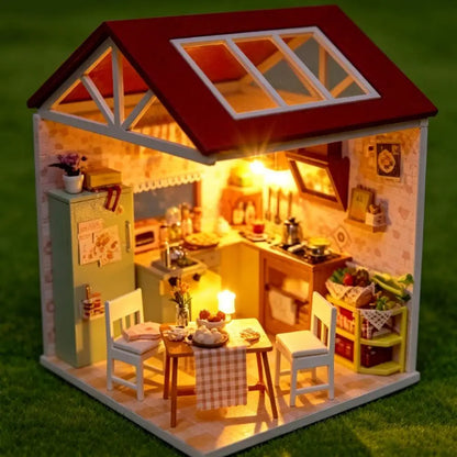 DIY Miniature Wooden Dollhouse Kit Mini House Model Handmade Assembly Craft Kit Stress Relief Desk Decor Birthday Gift For Adult