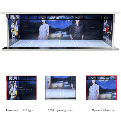 1/64 Scale Diecast Car Garage Diorama Model Miniature Case LED Light Parking Garage Diorama Kit for Collectible Cars Model