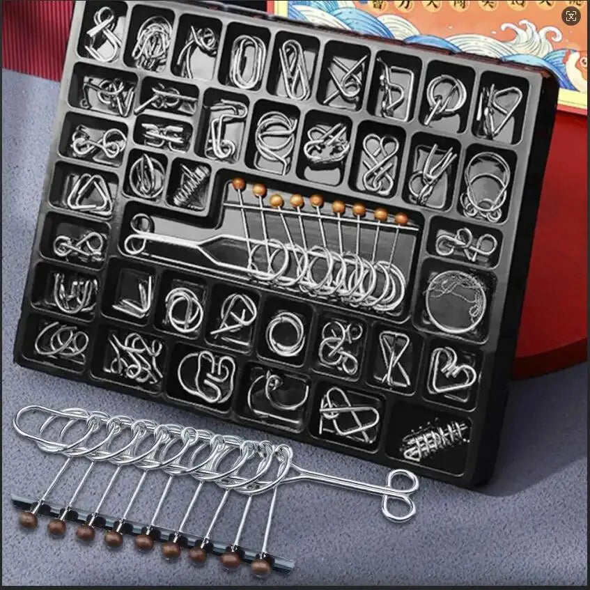 Classical Difficulty Metal Wire Brain Teaser Solution Nine Ring Puzzle IQ Test Problem Solving Toys For Adults Kids Boys Girls
