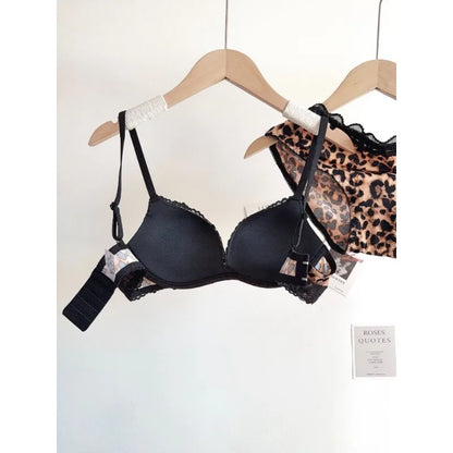 Sexy Leopard Print Lingerie Set Women Wireless Invisible Small Bust Lift, Adjustable A To C Cup, Sheer Lace Pure Style,soft S-XL