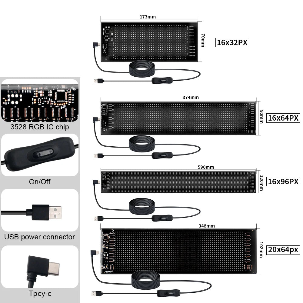 Scrolling Advertising LED Sign Display USB RGB Car App Control Bluetooth Custom Logo Display Text Pattern Animation Programmable