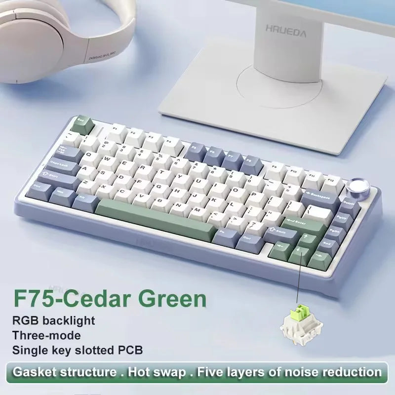 AULA Mechanical Keyboard F75 Three Modes Gaming Mechanical Keyboard Multi-function Knob Can Switch Between Game/Office Modes