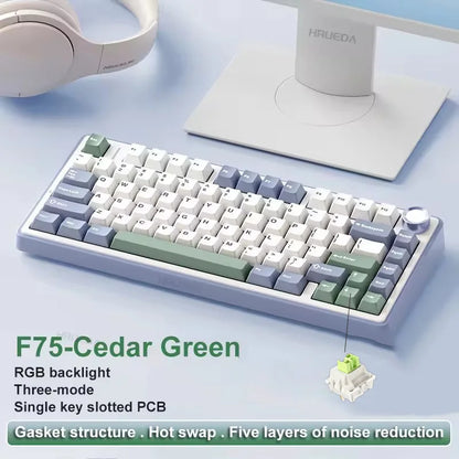 AULA Mechanical Keyboard F75 Three Modes Gaming Mechanical Keyboard Multi-function Knob Can Switch Between Game/Office Modes