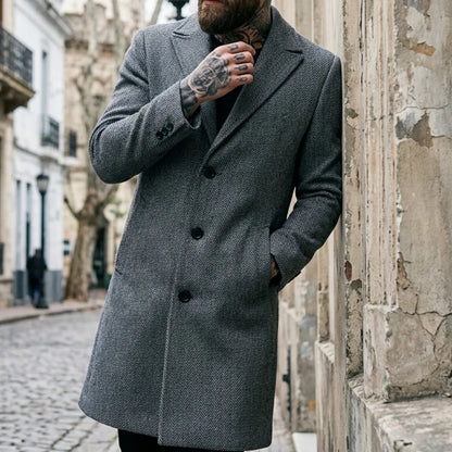 Fall/Winter Men's Striped Coat Street Casual Jacket Long Jacket Classic Pattern Wind Jacket Warm Outdoor Office Men's Clothing