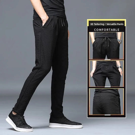 Ice Silk Ultra-Thin Straight Leg Long Pants for Men Summer Workwear Resistant to Wear And Dirt Low Waist Loose Fit Black
