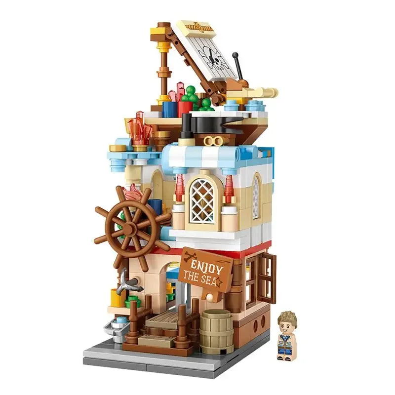 LOZ Blocks FUN Ideas Mini Street Store Toy Small Flower Pisa Shop Brinquedos MOC City House Food Building Bricks Girl Gifts