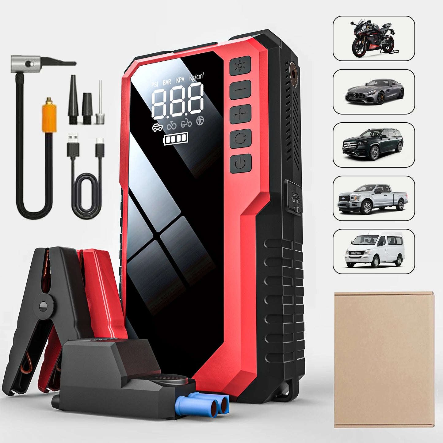 5000A Peak Car Jump Starter with 150PSI Air Compressor Portable Car Battery Booster Pack 12V Auto Starting Device for Gas/Diesel