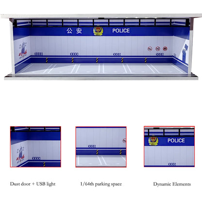 1/64 Scale Diecast Car Garage Diorama Model Miniature Case LED Light Parking Garage Diorama Kit for Collectible Cars Model