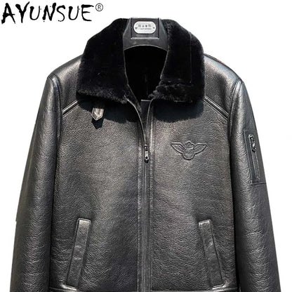 AYUNSUE Winter Men's Leather Jacket Natural Sheepskin Fur Coat Man Clothing Warm Shearling Coats Genuine Leather Chaquetas