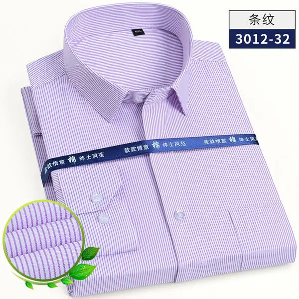 2025 Men's Striped Shirt Long Sleeve Business Office Casual Workwear Comfort Fit Classic Solid Shirts Spring Fall Tops For Male