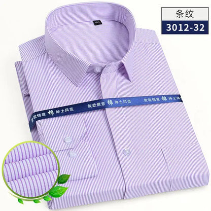 2025 Men's Striped Shirt Long Sleeve Business Office Casual Workwear Comfort Fit Classic Solid Shirts Spring Fall Tops For Male