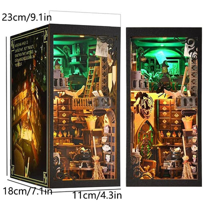 DIY Wooden Bookshelf Dollhouses Book Nook Shelf Insert Miniature Model Kits With Light Bookshelf Bookend Wooden Puzzle Toys Gift
