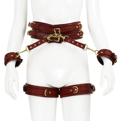 BDSM PU Leather Waist To Wrist Restraint Harness Set Adjustable Bondage Belt with Cuffs Slave Role Play Adult Sex Toy for Women