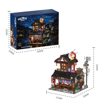1670PCS Japanese Ramen Restaurant with Lights Building Blocks Set, City Street Scene Architectural Model Ornament, Birthday Gift