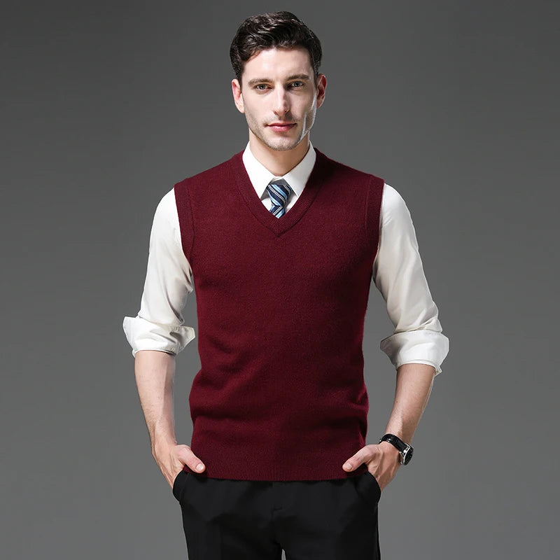 Top Grade Anti-Pilling Thick New Autum Winter Fashion Brand V Neck Business Casual Men Knit Pullover Sweater Vest Sleeveless