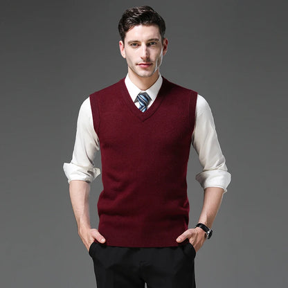 Top Grade Anti-Pilling Thick New Autum Winter Fashion Brand V Neck Business Casual Men Knit Pullover Sweater Vest Sleeveless