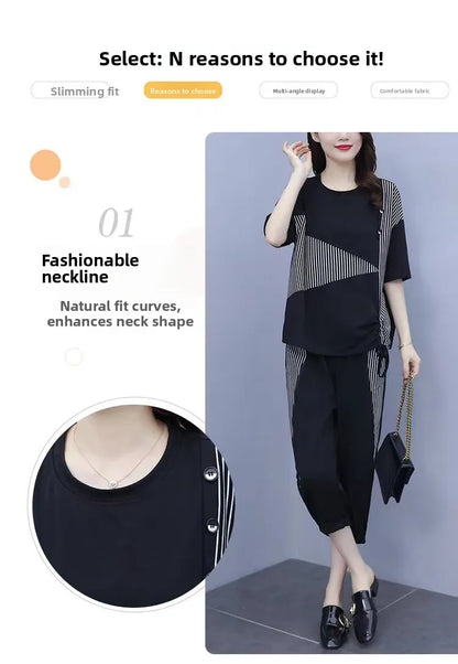 Summer New Style Women's Sporty Casual Short Sleeve TT Shirt Set Large Size Two-Piece Fashionable Korean Trendy Outfit