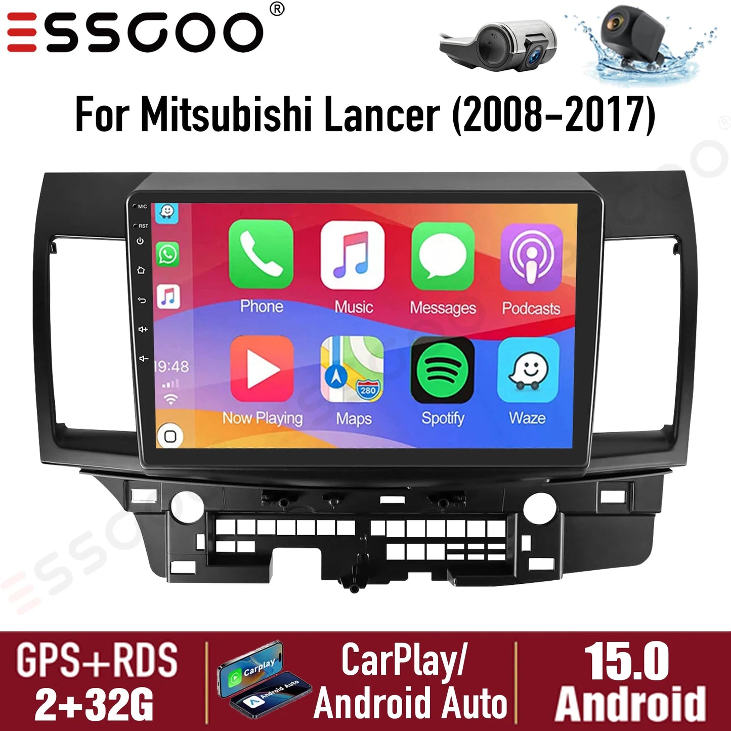 10" Android 15 Car GPS Car Stereo Radio For 2008-2017 Mitsubishi Lancer Apple Carplay 4+64G IPS Touch Screen WiFi GPS BT+DVR&CAM
