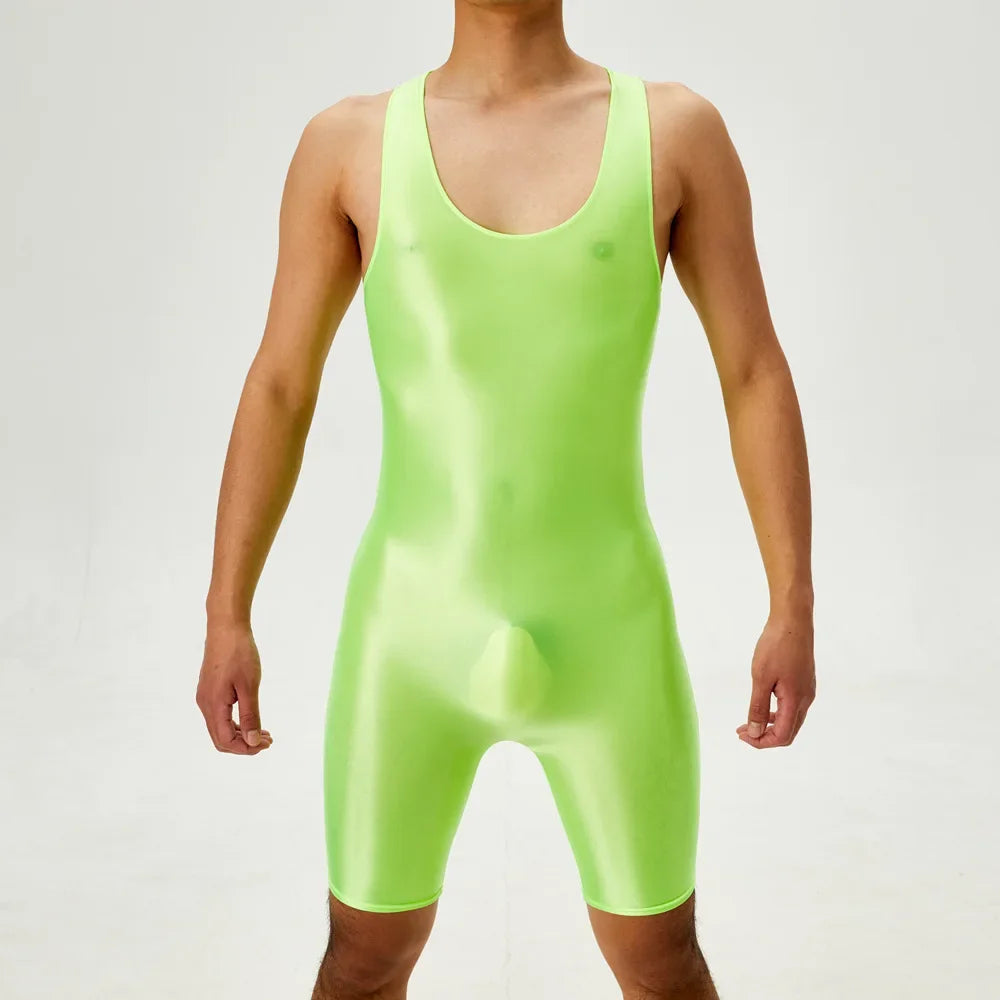 Men's Playsuit Gym High Elastic Bodysuit Shaper Wear Sexy Seamless Bulge Pouch Sleeveless Shirt Man Leotard Tights