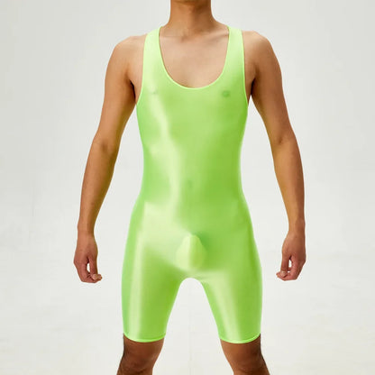 Men's Playsuit Gym High Elastic Bodysuit Shaper Wear Sexy Seamless Bulge Pouch Sleeveless Shirt Man Leotard Tights