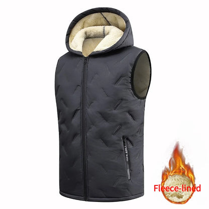 European size Men's Hooded Vest Thermal Padded Winter Jacket Fleece Lined Waistcoat Autumn Warm Quilted Jacket Puffer Vest