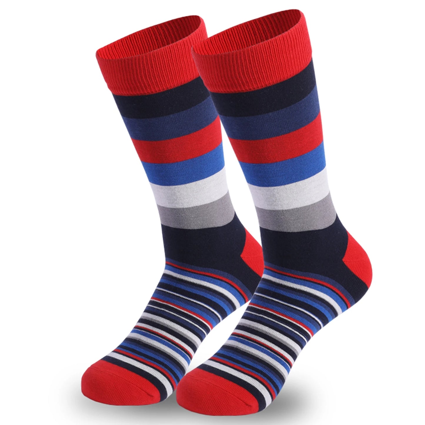 5Pairs Mens Fun Dress Socks, Pattern Funny Socks Pack, Colorful Striped Combed Cotton Novelty Socks，Cool Breathable Casual Socks