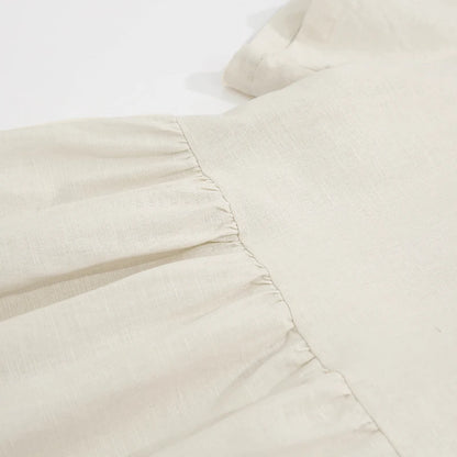 Summer Cotton Linen Women Dresses Vintage Short Sleeve Casual Loose Back Bandage Harajuku Party Club Dress With Pockets