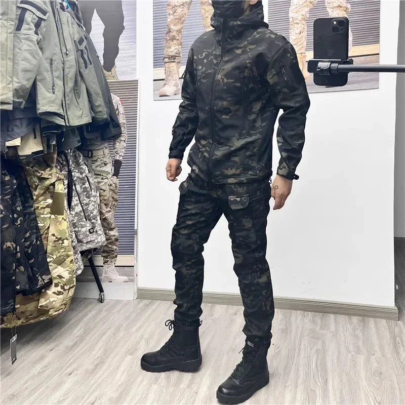 Tactical Uniform Sets Men Combat Fleece Suit Outdoor Camo Multicam Hunting Shirt+Cargo Pants Airsoft Kits Training Workwear Suit
