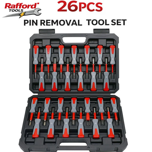 Rafford 26-Piece Terminal Removal Tool Set — Automotive Wiring Pin Extraction Kit (Universal)