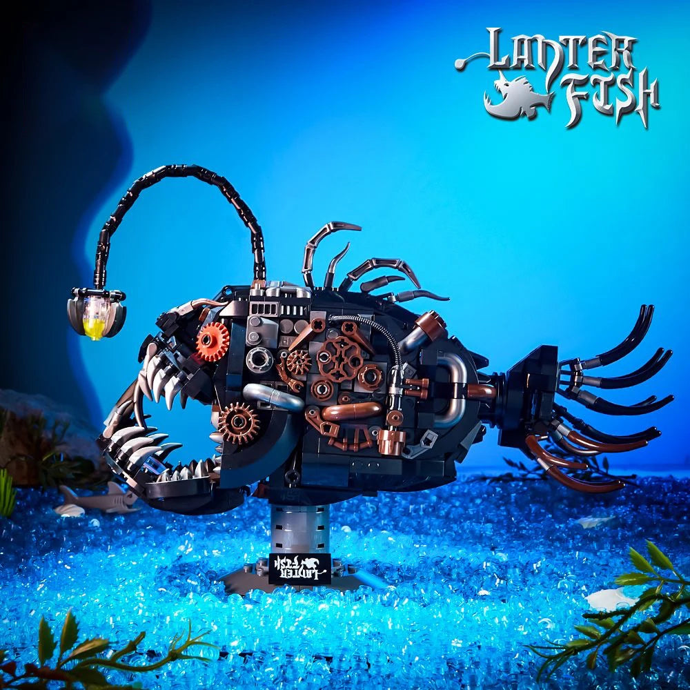 Mechanical Piranha Building Blocks LED Light MOC DIY Assembly Model Desktop Home Decor Ornament Birthday Gift Kids Boys Girls Ad