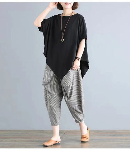 Cotton Blend Loose Fit Casual Women's T-irt And Harlan Pants Set Single Piece Summer Faion Ensemble for plus Size