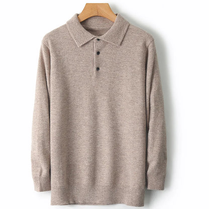 Autumn And Winter 100% Pure Wool Men's Polo Lapel Sweater Loose Large Size Casual Knit Bottoming Shirt
