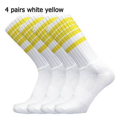 4 Pairs of Outdoor Sports Socks Breathable Lightweight Non-Slip Silicone Striped Cycling Running Socks