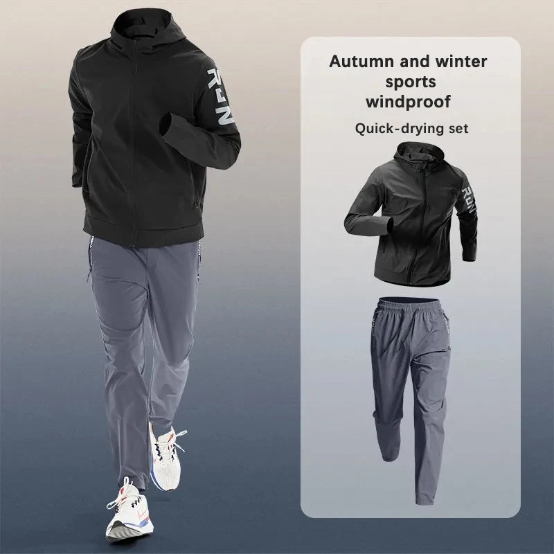 Men's Trendy Sportswear Set for Running & Fitness Quick-Dry Training Clothing Jacket Cycling and Morning Jogging Gear Tracksuits