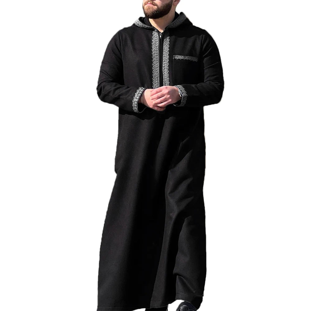Men's Loose Hooded Moroccan Clothing Robe Men Luxury Embroidered Long Sleeve Abaya Middle East Juba Tobe Muslim Traditional Robe