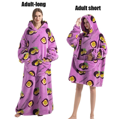 Thick Flannel Blanket Hoodies for Women Adult Panda Wolf Cat Pullover Winter Sherpa TV Blanket Homewear Oversized Sweatshirts
