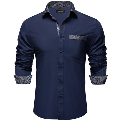 Men Shirts Long Sleeve Black and Green Contrast Color Tops Casual Fashion Polyester Dress Shirt Business Party Men Clothing